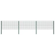 Ограден панел с железни стълбове, 522x80 см, зелен