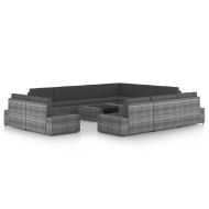 Градински лаундж комплект с възглавници 12 части полиратан сив