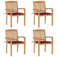 Стифиращи градински столове с възглавници 4 бр тик масив