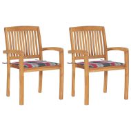 Градински столове, 2 бр, възглавници на червено каре, тик масив