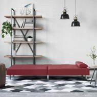 Диван с поставки за чаши, виненочервен, изкуствена кожа