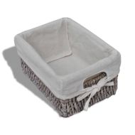 Кафяв дървен стелаж с 4 плетени кошници за съхранение