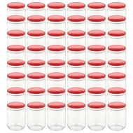 Стъклени буркани за сладко с червени капачки, 48 бр, 230 мл