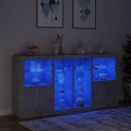 Сайдборд с LED светлини, бетонно сив, 202x37x100 см