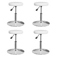 Трапезни столове, 4 бр, бели, изкуствена кожа