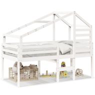 Високо легло с покрив, бяло, 75x190 см, борово дърво масив