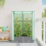 Повдигнато легло с оранжерия калъф, ратанов вид, 80x40x123 см