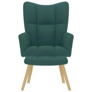 Релакс стол с табуретка, тъмнозелен, текстил