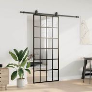 Плъзгаща се врата с обков черна 90x205 см ESG стъкло