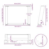 Крака за масичка за кафе, U-образни, 2 бр., естествена стомана, 60 x (42-43) см, стомана