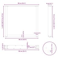Крака за трапезна маса, U-образни, 3 бр., естествена стомана, 90 x (72-73) см, стомана