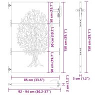 Градинска порта 85x150 см, дизайн с форма на дърво от кортенова стомана