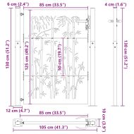 Градинска порта 100x125 см, кортенова стомана, дизайн от бамбук