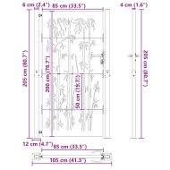 Градинска порта 100x200 см, кортенова стомана, дизайн от бамбук
