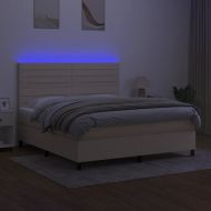 Боксспринг легло с матрак и LED, кремаво, 160x200 см, плат