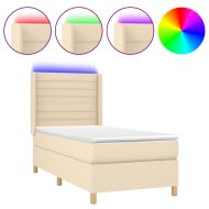 Боксспринг легло с матрак и LED, кремаво, 80x200 см, плат