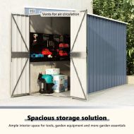 Градинска барака, сива, 118x288x178 см, поцинкована стомана
