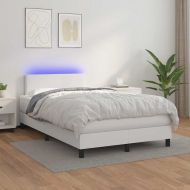 Боксспринг легло с матрак и LED бяло 120x190 см изкуствена кожа