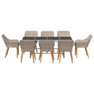 Комплект за хранене в градината 9 pcs Светлосиво полиратан