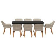 Комплект за хранене в градината 9 pcs Светлосиво полиратан