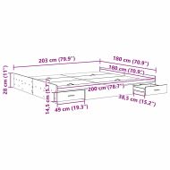 Легло с място за съхранение Циментено сиво 180 x 200 cm