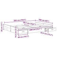 Легло с място за съхранение с таблото Димян дъб 160 x 200 cm