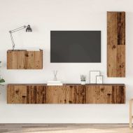Комплект ТВ шкаф с чекмедже 4 pcs Старо дърво Инженерно дърво
