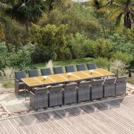 Градински комплект с възглавници 15 части полиратан сив