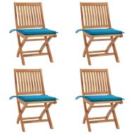 Сгъваеми градински столове с възглавници, 4 бр, тик масив