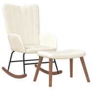 Люлеещ се стол с табуретка, кремавобял, кадифе