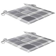 Градински столове, 2 бр, възглавници на сиво каре, тик масив