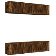 Комплект ТВ шкафове от 6 части, опушен дъб, инженерно дърво