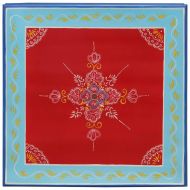 Маса за кафе, червена, ръчно рисувана, мангово дърво масив