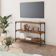 Библиотека опушен дъб 100x33x70,5 см инженерно дърво и стомана