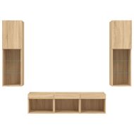 ТВ стенни модули с LED, 5 части, сонома дъб, инженерно дърво