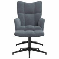 Релаксиращ стол с табуретка, тъмносив, кадифе