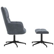 Релаксиращ стол с табуретка, тъмносив, кадифе