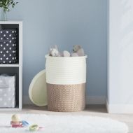 Кош за съхранение с капак кафяво и бяло Ø37x50 см памук