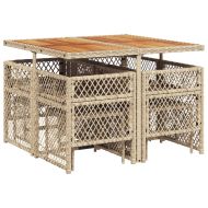 Градински комплект с възглавници, 9 части, бежов полиратан