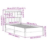 Легло с етажерка за книги, без матрак, 90x200 см, бор масив