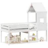 Високо легло с покрив, бяло, 80x200 см, борово дърво масив