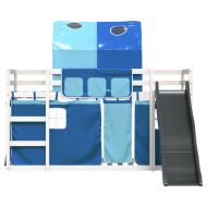 Двуетажно легло с пързалка и завеси, синьо, 90x190 см