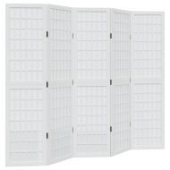 Разделител за стая, 5 панела, бял, дърво пауловния масив