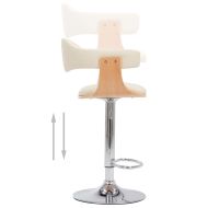 Бар табуретки, 2 бр, кремави, извито дърво и изкуствена кожа