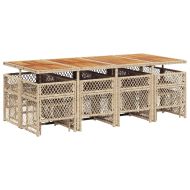 Градински комплект с възглавници, 13 части, бежов полиратан