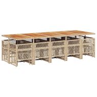 Градински комплект с възглавници 15 части бежов полиратан