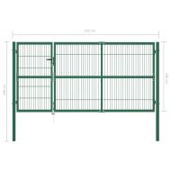 Градинска оградна порта с колони 350x140 см, стомана, зелена
