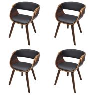 Трапезни столове, 4 бр, кафяви, извито дърво и изкуствена кожа