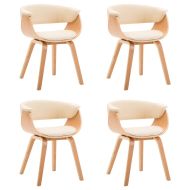 Трапезни столове, 4 бр, кремави, извито дърво и изкуствена кожа