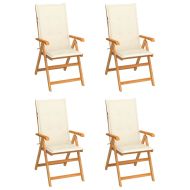 Градински столове 4 бр с кремави възглавници тиково дърво масив